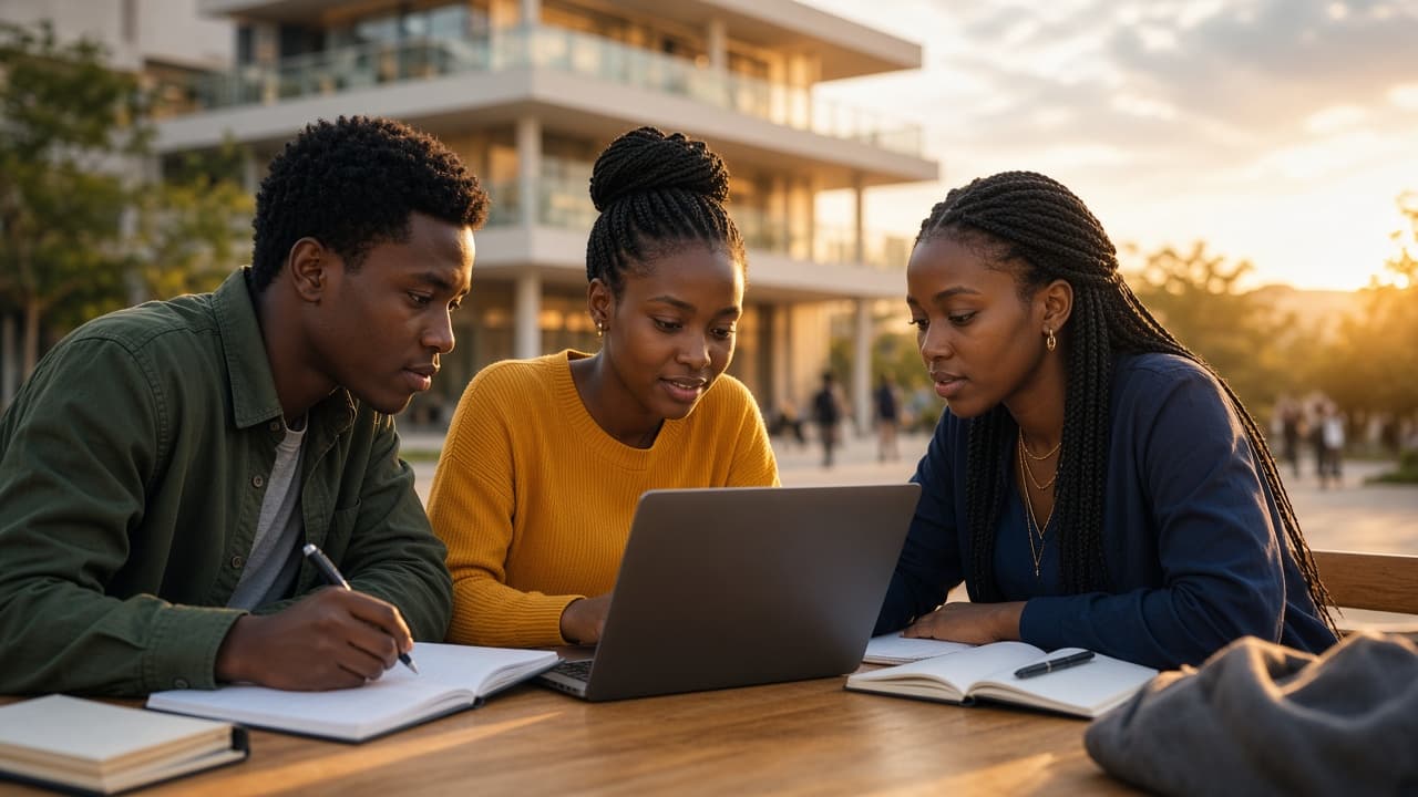 University students studying together on campus
