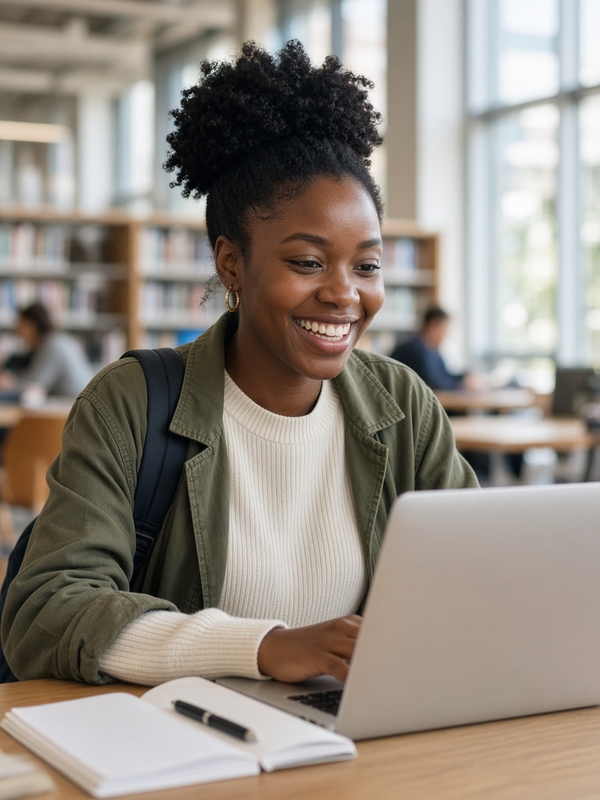 Student studying with joy